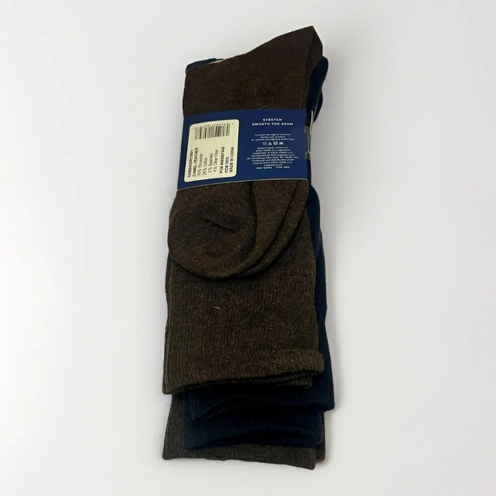 NWT‎ Cole Haan Mens 3 Pair Dress Crew Trouser Socks Shoe Size 7-12